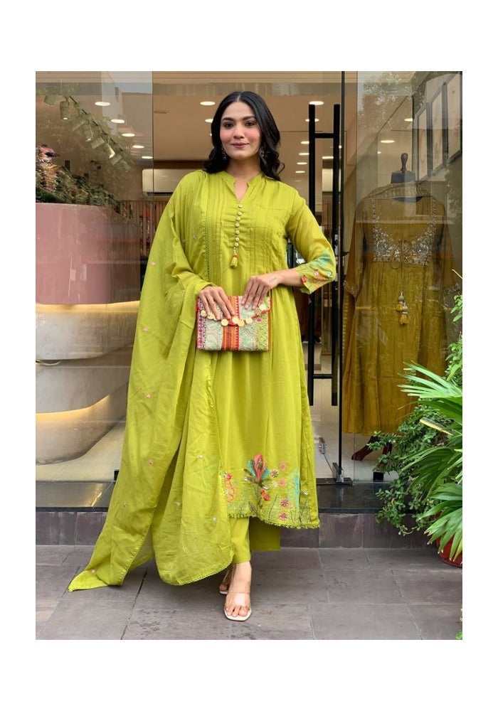 Malishka Export Chanderi Silk Embroidery Kurta Pant Set for Women - Image 4